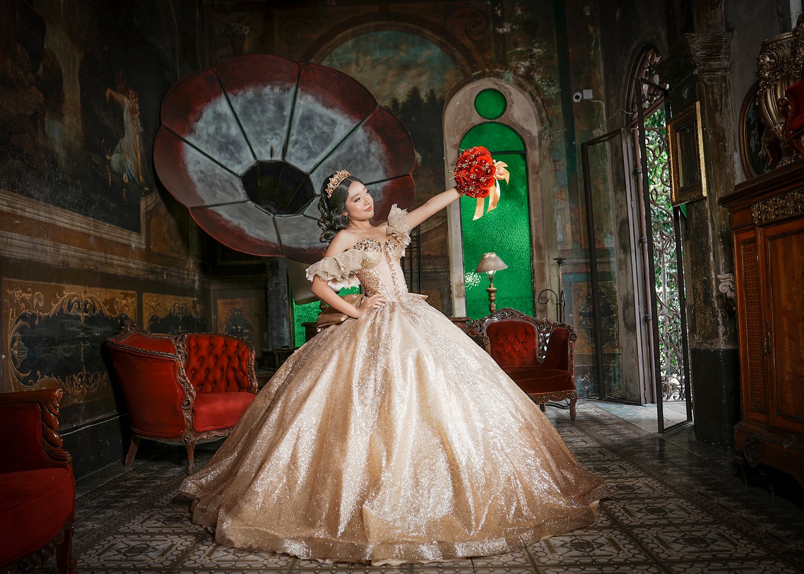 Fotos de XV años en Palacio de las Vacas retrato elegante de Fernanda